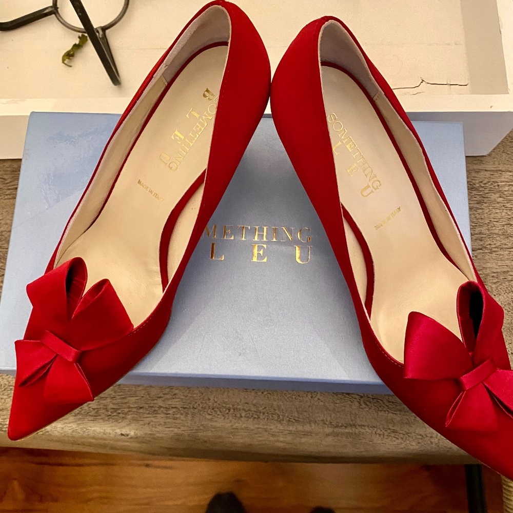 Red Satin SOMETHING BLEAU High Heeled Shoes!